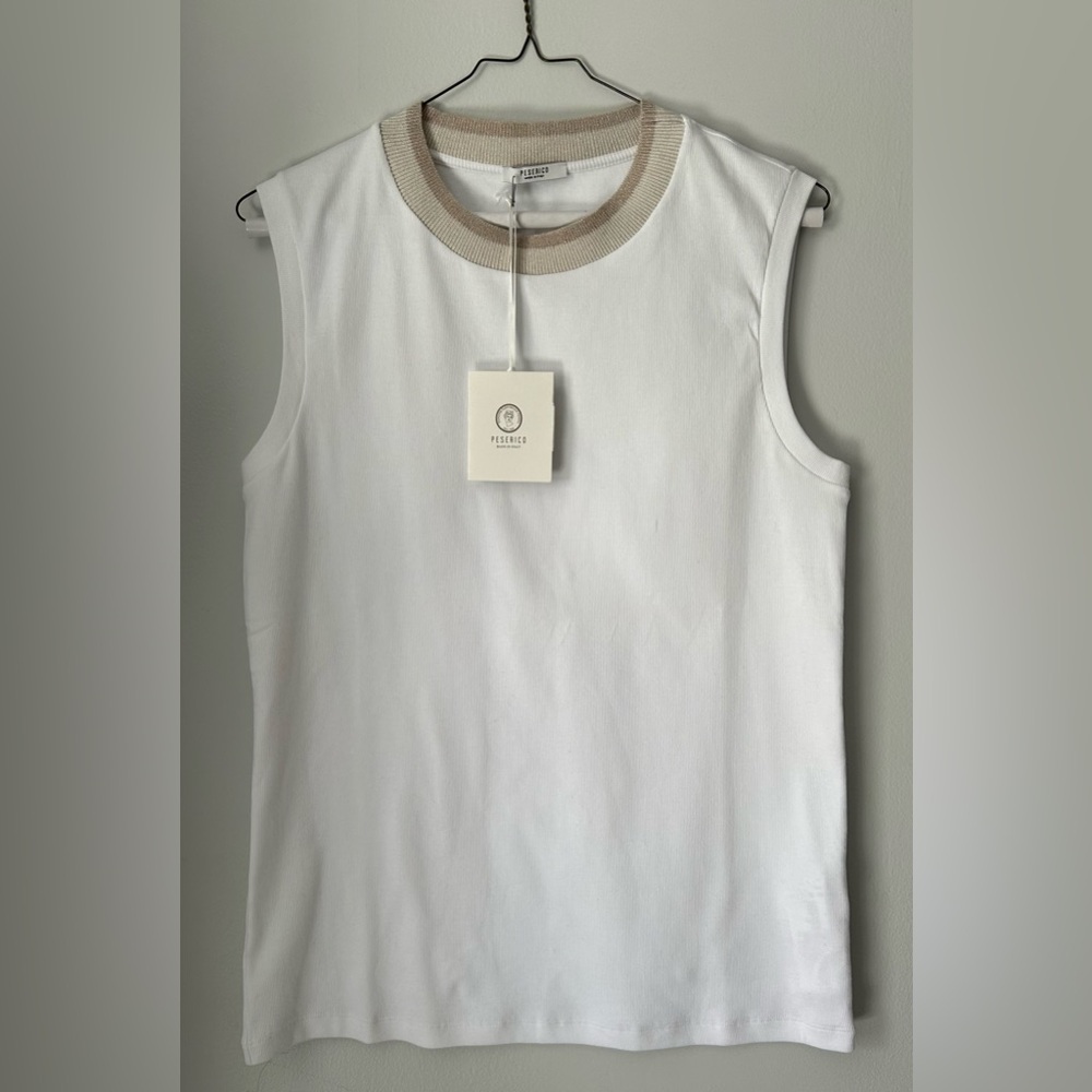 NEW WITH TAG 
PESERICO Fine Ribbed Tank with Shimmery Trim
IT size 48, US 10/12